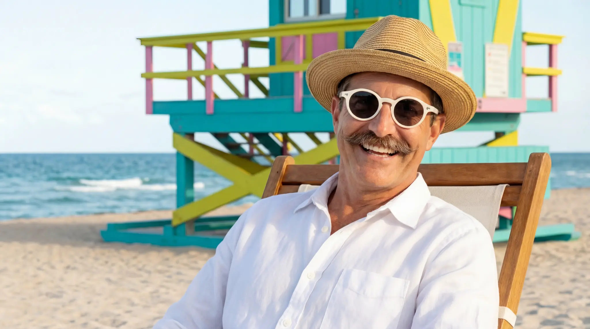 Lenny The Stache Relaxing on Miami Beach